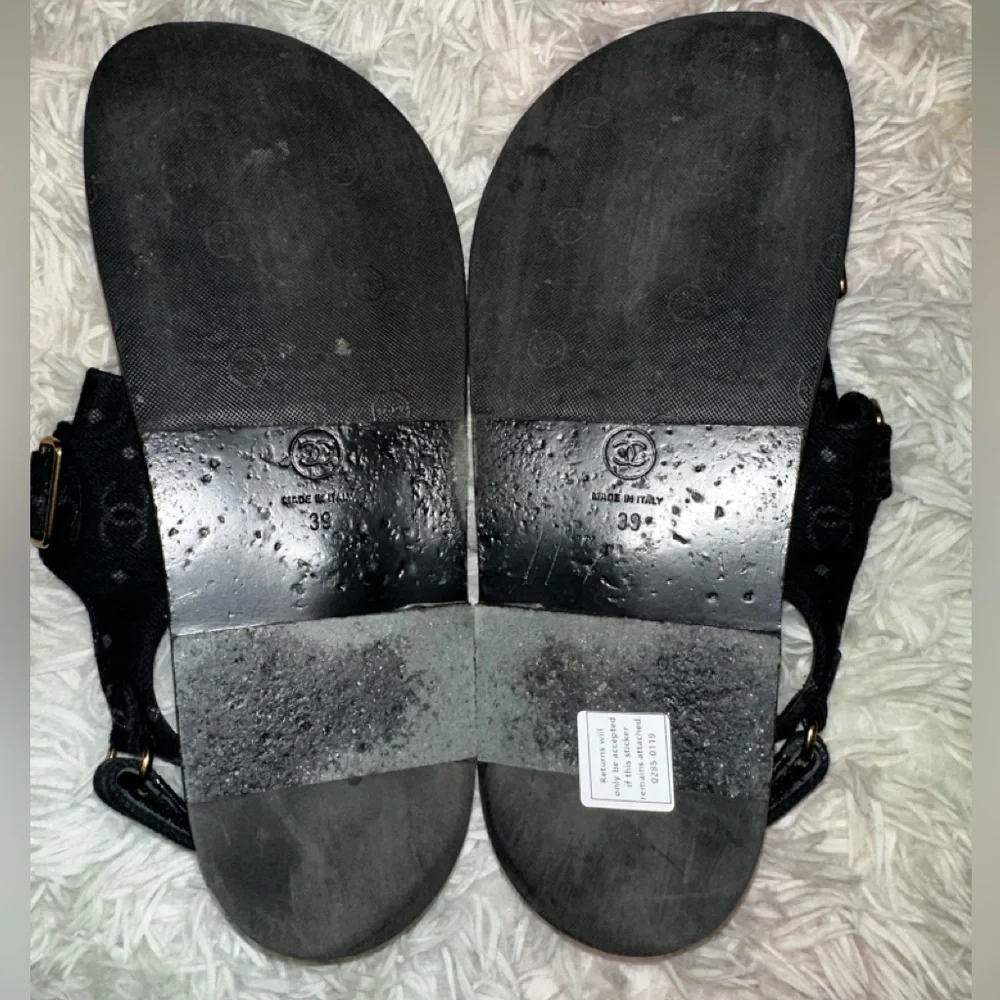 Authentic Chanel CC Logo Slingback Dad Sandals in Black Denim Size 39 - Picture 16 of 16